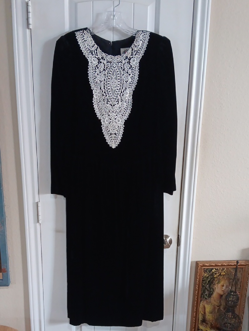 VTG Lanz Originals Black Velvet Lace Maxi Dress 8 80s Whimsigoth Goth Prom